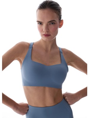 Penti Mavi Stretch360 Orta Destek Çapraz Sırt Detaylı Kaydırmaz Askılı Cross Back Spor Sütyeni