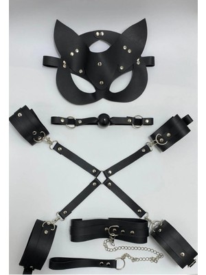 Byen Giyim Sadelikten Yanaaske Ağız Topu El ve Bacak Bağlama 6'lı Deri Set Harness Aksesuar