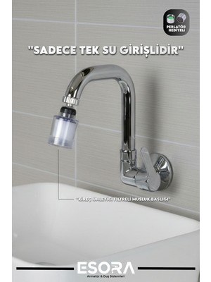 Esora Kireç Önleyici Pamuk Başlıklı Duvardan Tek Su Mutfak - Banyo ve Lavabo Bataryası