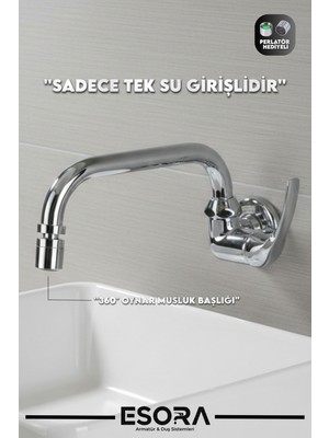 Esora Duvardan Tek Su Girişli Oynar Başlıklı Lavabo Musluğu Bataryası