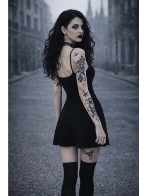 Byen Giyim Askılı Hafif Fit Mini Siyah Elbise