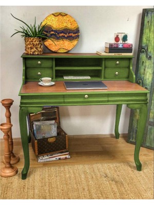 Masifart Sema Ahsap Calisma Masası 125 cm Yeşil Eskitme