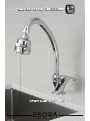 Esora Krom Mermerden Tek Su Girişli 3 Fonksiyonlu Musluk Başlığı Lavabo Bataryası