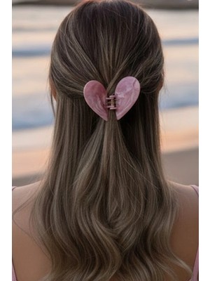 Caş Dekorasyon Pembe Renk Kalp Detaylı Kemik Mandal Toka