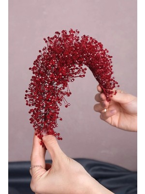 Bontex Kadın Kadın Saç Aksesuarı Bordo Atair Yogun Kristal Boncuklu Gelin Saç Aksesuarı – Taç – Taç – Taç