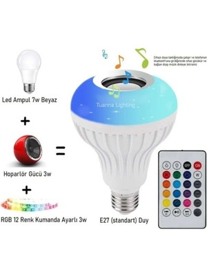 Gümrük Bey LED Music Bulb Bluetooth Hoparlörlü Rgb LED Ampul Kumandalı