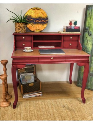 Masifart Sema Ahsap Calisma Masası 110 cm Kırmızı Eskitme