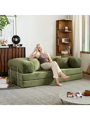 Puffiber Fitilli Kadife Kumaş Dönüştürülebilir Kanepe Yatak,konforlu Yer Yatağı 90X200 cm