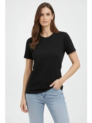 Buğrahayalin Bisiklet Yaka Tişört Regular Kalıp Basic Pamuklu Günlük Kullanım T-Shirt - Siyah