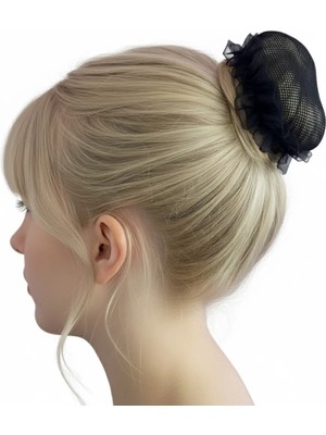 Caş Dekorasyon Siyah Renk Küçük File Detaylı Topuz Toka