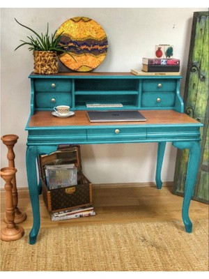 Masifart Sema Ahsap Calisma Masası 125 cm Turkuaz Eskitme