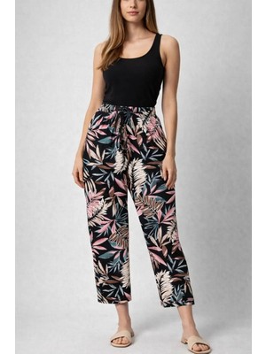 Byen Giyim Rahat Kesim Yaprak Desenli Viskon Günlük Kadın Pantolon