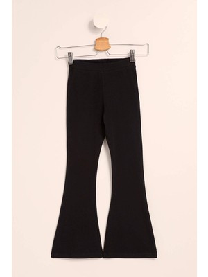 Genel Lamirella Kız Çocuk Siyah Yüksek Bel Esnek Ispanyol Paça Pantolon Tayt