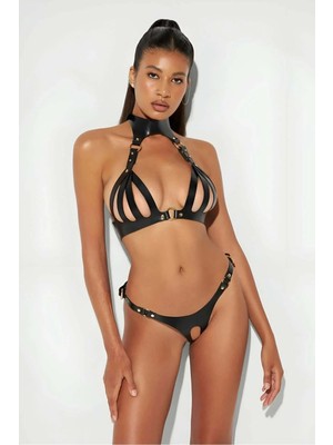 Byen Giyim Şık Renkli Dünya Deri Sütyen Takım, Ağı Açık Deri Etkileyici Sütyen Takım, Alımlı Deri Giyim - Apft1