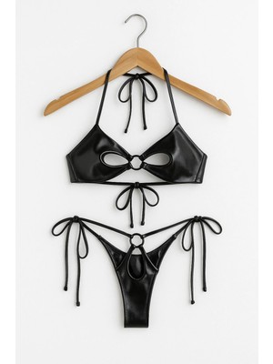 Amora Fancy Clothing Deri Görünümlü Halkalı Bağlama Detaylı Bikini Takımı