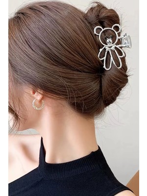 Caş Dekorasyon Gümüş Renk Ayıcıklı Metal Mandal Toka