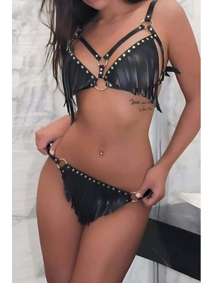 Hayat Bazensküllü Şık Sütyen Külot H Fantezi Deri Sütyen Takım - APFT1326 Sıra Sende