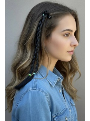 Caş Dekorasyon Siyah Renk Örgü Saç Figürlü Pens Toka