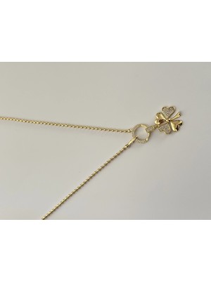 Çelik Kolye Dorika Zincirli Zirkon Yaşlı Dört Yapraklı Yonca Kolye Şans Kolye