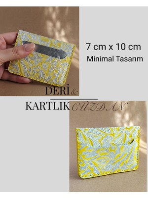 Hakiki Deri Sarı Leopar Minimal Tasarım Kadın Karlık Cüzdan