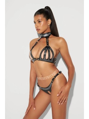 Byen Giyim Gecelerin Incisiyanaezbedici Parlak Taşlı Beli ve Üst Kısmı Ayarlanabilir Deri B