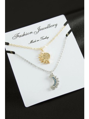 LTG Nova Hilal Yıldız Çift Zirkon Taşlı Kolye