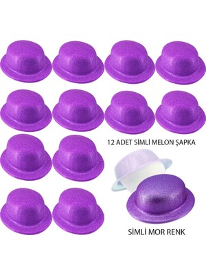 Urfakent Mor Renk Simli Melon Yuvarlak Parti Şapkası 12 Adet