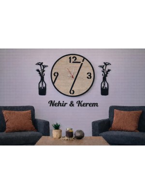 Salon Duvar Saati 40 cm Çiçekler 30 cm Kişiye Özel No 1017