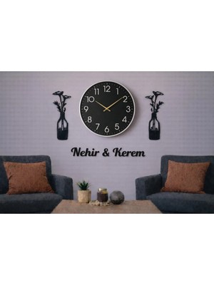 Duvar Saati Şık ve Tasarım 40 cm Çiçekler 30 cm Kişiye Özel NO1001