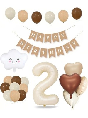 Winky 2 Yaş Retro Doğum Günü Seti; Krem Rakam Folyo, Banner, Kalp Folyo Balon Zincir Seti 2