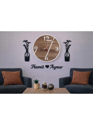 Salon Duvar Saati 40 cm Çiçekler 30 cm Kişiye Özel No 1016