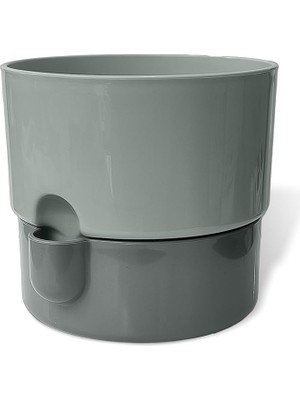 Dora Saksı Tabaklı Çiçek Kaktüs Saksısı Parlak Plastik Saksı (Gri, 2 Litre)