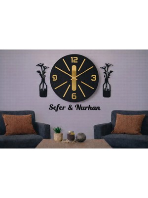 Salon Için Tasarlanmış Duvar Saati 40 cm Çiçekler 30 cm Kişiye Özel No 1021