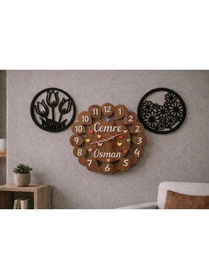 Duvar Saati 40 cm Çiçekler 30 cm Kişiye Özel No 1012