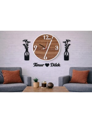 Salon Duvar Saati 40 cm Çiçekler 30 cm Kişiye Özel Şık Tasarım No 1005