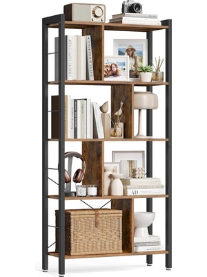 Kitaplık, 4 Seviyeli Ofis Raf, Metal Çerçeve, Vintage Kahverengi - Siyah LBC12BX