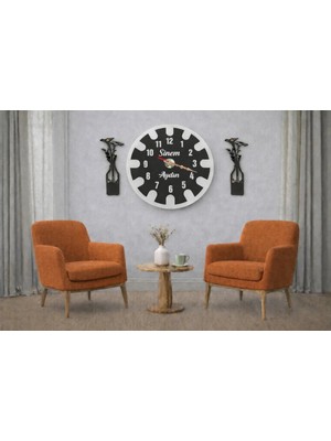 Salon ve Odalar Için Tasarlanmış Duvar Saati 40 cm Çiçekler 30 cm Kişiye Özel No 10016