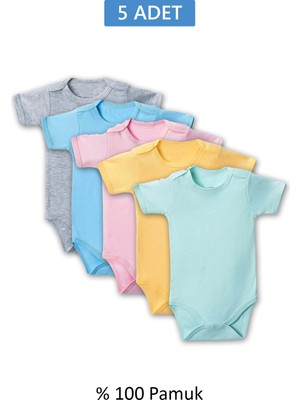 MELENERS Çok Renkli Yarım Kol Body Zıbın 2-7 Yaş Çocuklar Için (5 Adet) Alttan Çıtçıtlı Özel Gereksinimli