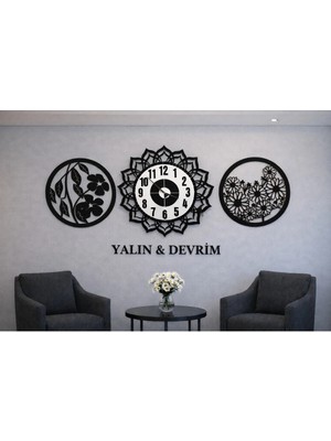 Salon Duvar Saati 40 cm Çiçekler 30 cm Kişiye Özel Modern ve Şık No 10015