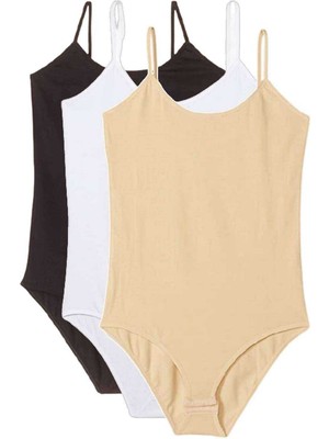 MELENERS 3 Adet Ip Askılı Kadın Çıtçıtlı Body Siyah Beyaz Ten