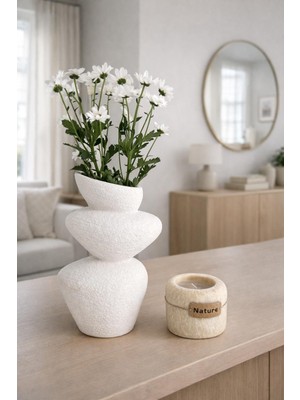 Mevidecor Beyaz Asimetrik Vazo 30X24 cm Büyük Boy Modern Dekoratif Vazo Salon Konsol Sehpa Ev Dekorasyonu