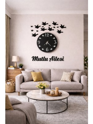Salon Duvar Saati Şık ve Tasarım Kişiye Özel Kuş Temalı No 1044