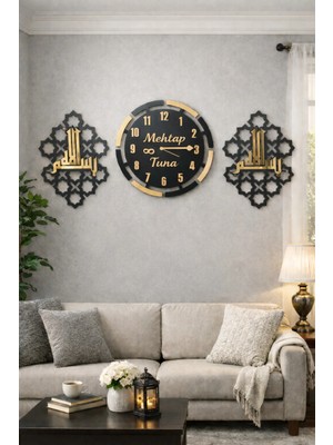 Duvar Saati Altın Pleksi Şık 40 cm Besmele 40 cm Kişiye Özel No 1028