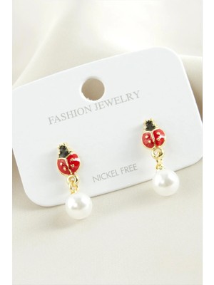 LTG Nova Uğur Böceği Mineli Inci Küpe