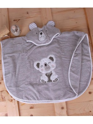 %100 Pamuk Yuvarlak Koala Çocuk Banyo&plaj Panço Havlu Gri Tek Ebat