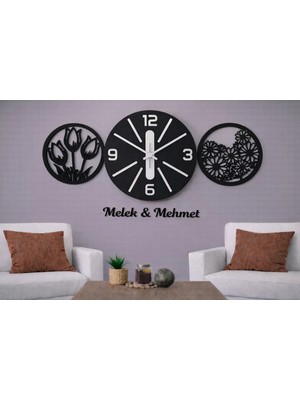 Salon Duvar Saati 40 cm Çiçekler 30 cm Kişiye Özel No 1023