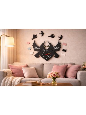 Salon Duvar Saati 50 cm Kuş Temalı Kişiye Özel No 10038
