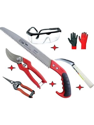 Bağ Bahçe Budama Kesme Seti Testere Orak Makas Tırpan Ağaç Dal Ot Çalı Meyva Çiçek Eldiven Gözlük