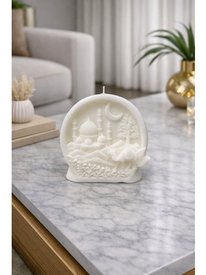 Nox Atelier Ramazan Temalı Dekoratif Gold Detaylı Kabartma Soya Mum - Kandil Dini Özel Gün Müslüman Hediyelik