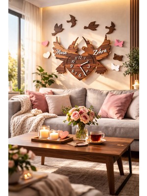 Salon ve Odalar Için Tasarlanmış Kuş Temalı Duvar Saati Kişiye Özel No 10039